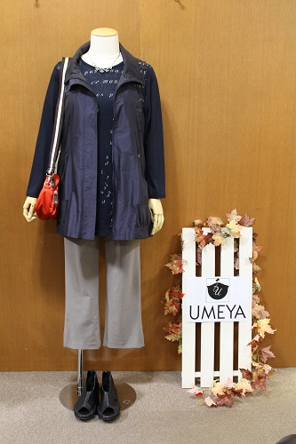 婦人服,UMEYA,エール店,大きいサイズ,ミセス,コーディネート,ダークネイビー,小柄な人向け,コーディネート