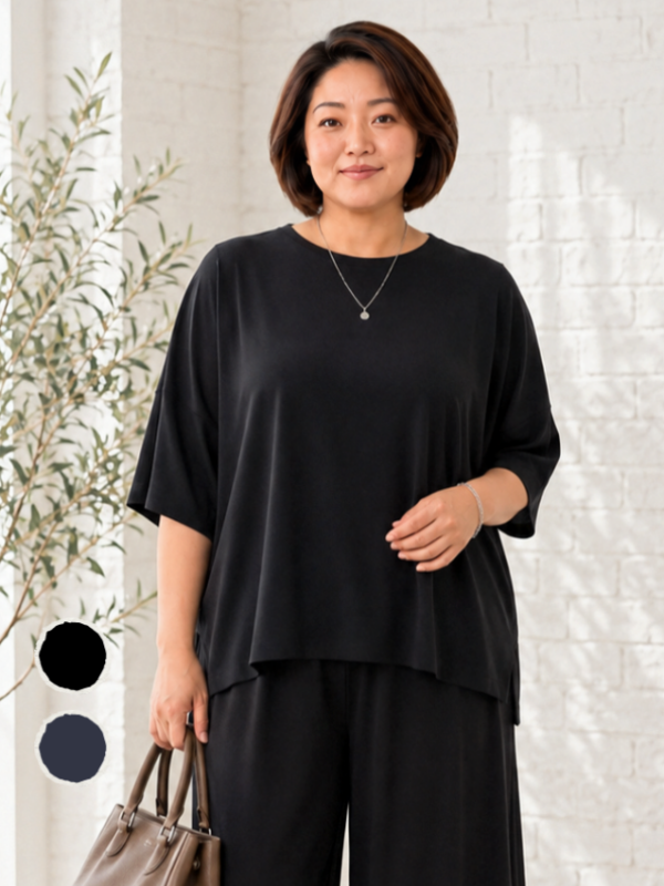 軽く、ラクに、きちんと。大人の毎日に頼れる五分袖ブラウス👚3L~6Lのイメージ画像