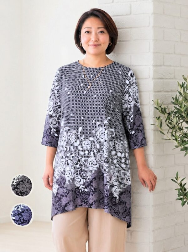 ヒップまわりを気にせず動ける｜後ろ丈が安心の花柄チュニック👚
