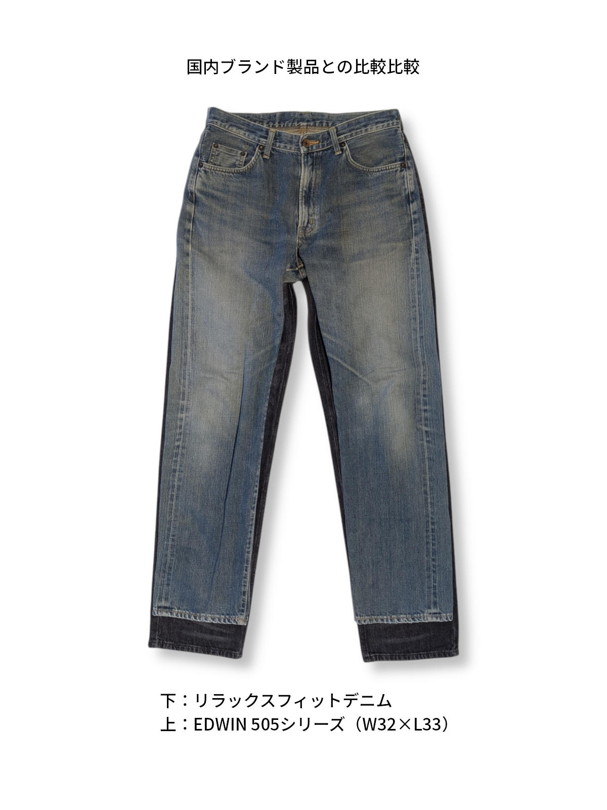 国内規格のデニムとの差を、有名ブランド製品と比較した画像